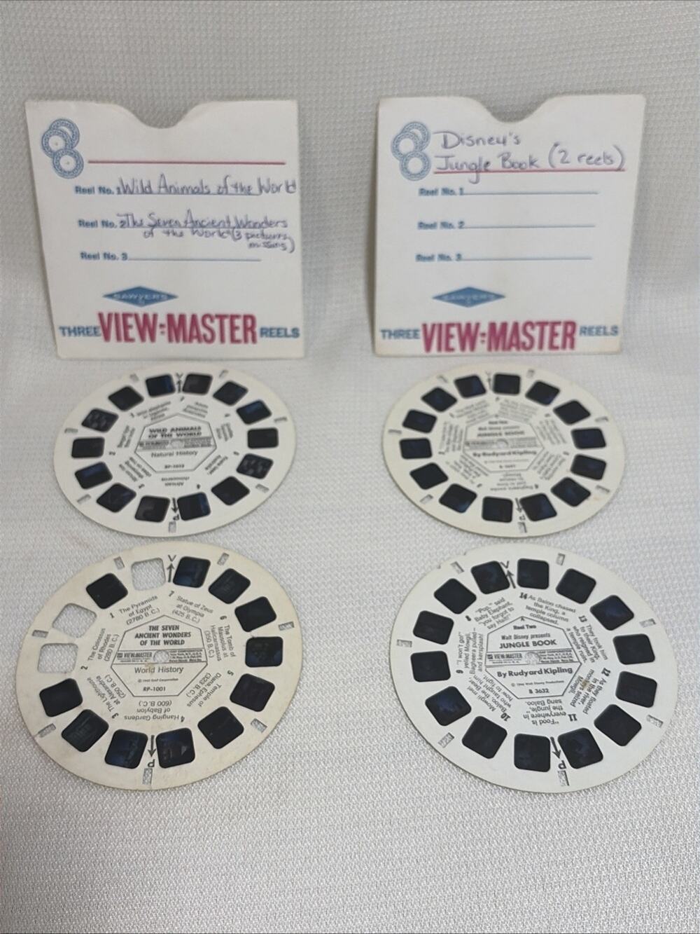 Set Of 4 Vintage View Master Reels Animals Ancient Wonders Jungle Book W/sleeve